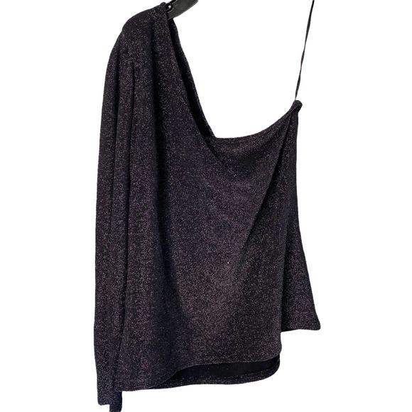 Ramy Brook Black and Silver Violeta One Shoulder Top - Picture 2 of 6